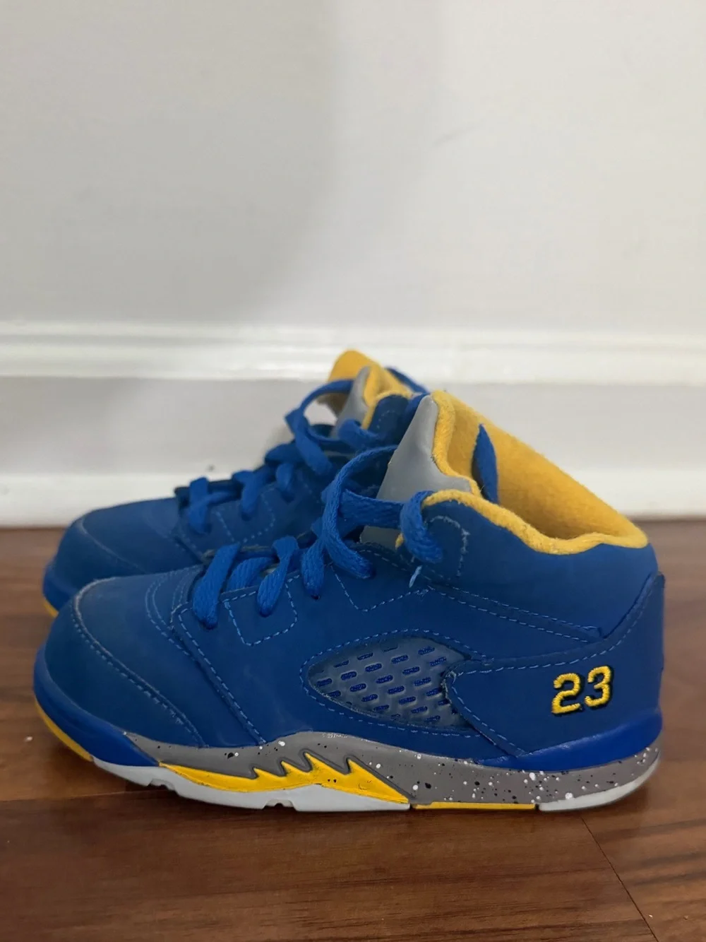 Jordan Kids Blue and Yellow '23' High-Top Sneakers